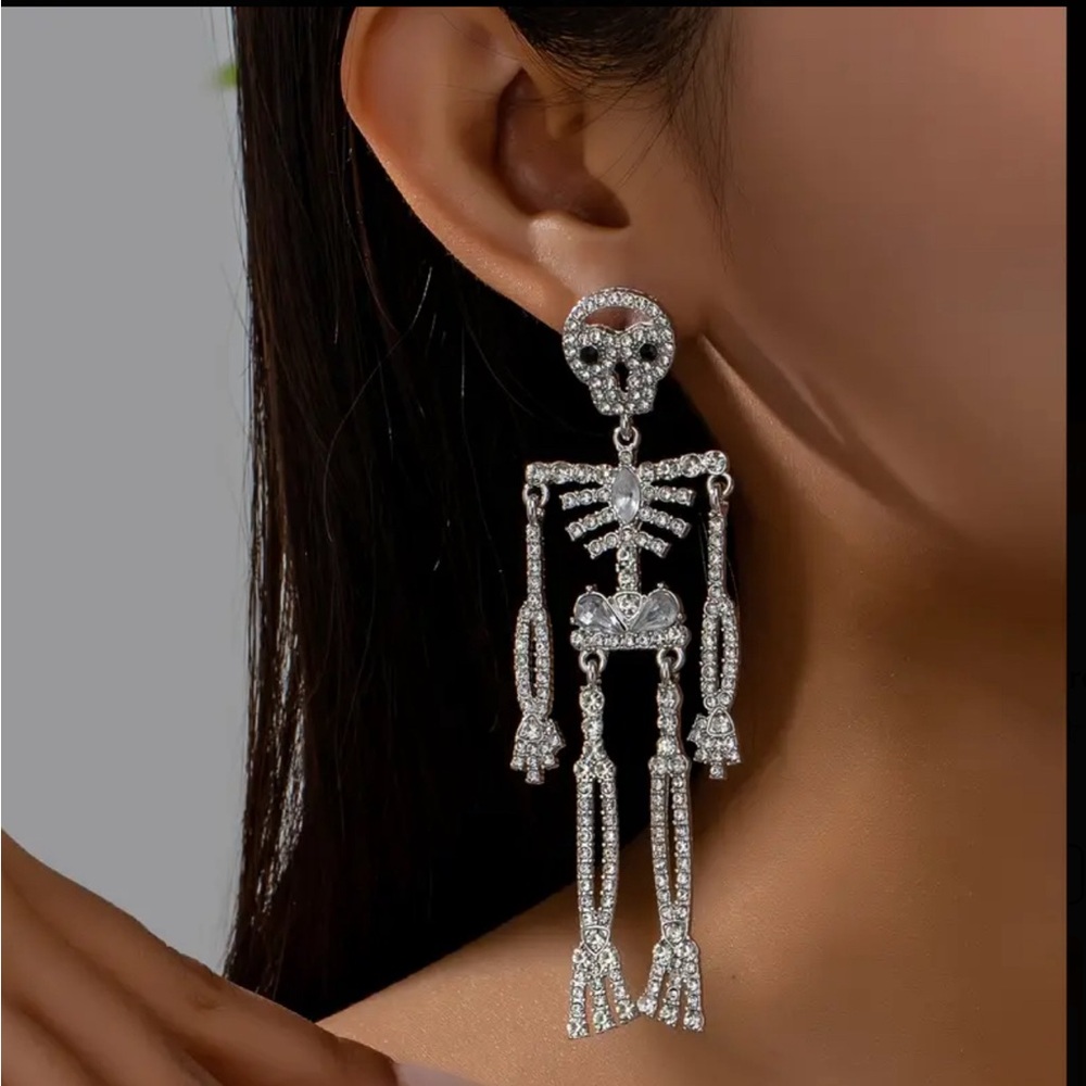 Halloween skeleton earrings costume jewelry Emo goth punk crystal bling